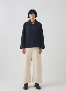 Biologisch indigo denim jas met wijde mouwen
