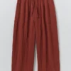 Broek met wijde pijpen van gekreukt katoenen gaas