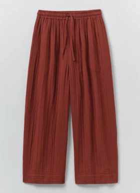Broek met wijde pijpen van gekreukt katoenen gaas