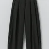 Carys katoen-linnen canvas broek met wijde pijpen