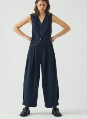 Carys katoen-linnen canvas broek met wijde pijpen
