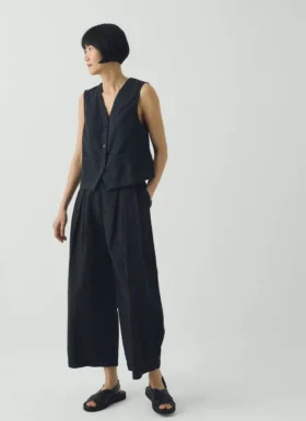 Carys katoen-linnen canvas broek met wijde pijpen