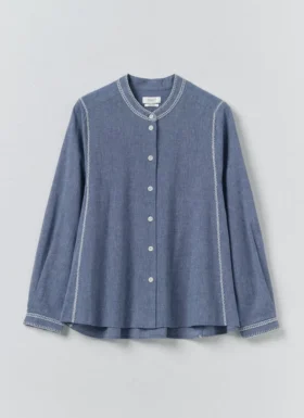 Geborduurd katoen-linnen chambray overhemd