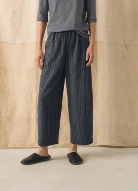 Gestreepte linnen-katoenen broek met wijde pijpen