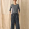 Gestreepte linnen-katoenen broek met wijde pijpen