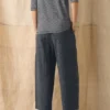 Gestreepte linnen-katoenen broek met wijde pijpen