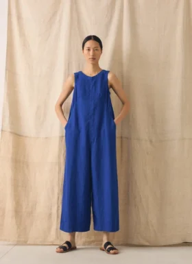 Geverfde linnen jumpsuit met ronde rug