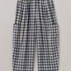 Gingham linnen-katoenen broek met opgestikte zakken