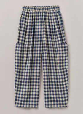 Gingham linnen-katoenen broek met opgestikte zakken