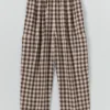 Gingham linnen-katoenen broek met opgestikte zakken