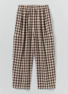 Gingham linnen-katoenen broek met opgestikte zakken