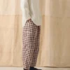 Gingham linnen-katoenen broek met opgestikte zakken