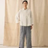 Gingham linnen-katoenen broek met opgestikte zakken