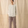 Gingham linnen-katoenen broek met opgestikte zakken