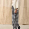 Gingham linnen-katoenen broek met opgestikte zakken
