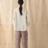 Gingham linnen-katoenen broek met opgestikte zakken