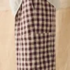 Gingham linnen-katoenen broek met opgestikte zakken
