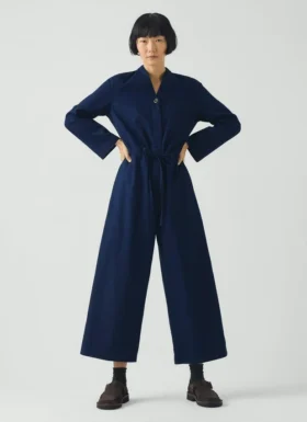Indigo katoenen twill jumpsuit