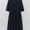 Indigo katoenen twill overhemdjurk