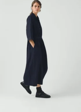 Indigo katoenen twill overhemdjurk