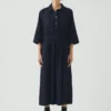 Indigo katoenen twill overhemdjurk