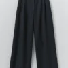 Katoen-linnen twill broek met wijde pijpen