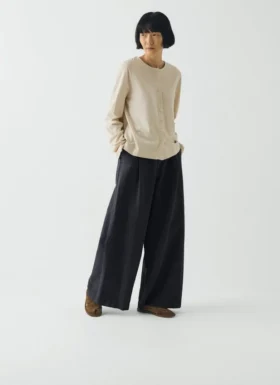 Katoen-linnen twill broek met wijde pijpen