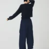 Katoenen twill broek met wijde pijpen