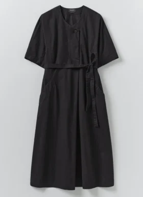 Katoenen twill jurk met strik in de taille