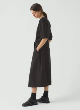 Katoenen twill jurk met strik in de taille