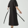 Katoenen twill jurk met strik in de taille