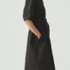 Katoenen twill jurk met strik in de taille