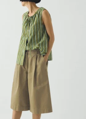 Katoenen twill korte broek met plooien