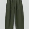 Kledingstukgeverfde linnen broek met wijde pijpen