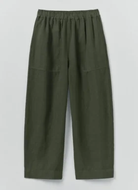 Kledingstukgeverfde linnen broek met wijde pijpen