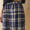 Linnen-katoen-broek met geruite print en wijd uitlopende pijpen | Blauw/Soya