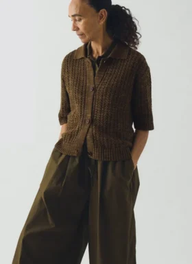Polo van gebreid linnen en katoen met open steek