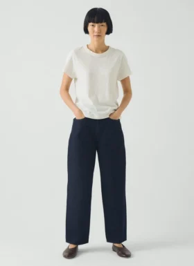 Taps toelopende indigo denim broek