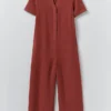 V-hals, in de massa geverfde linnen Jumpsuit