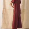 V-hals, in de massa geverfde linnen Jumpsuit