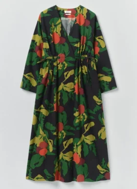 Zijden katoenen jurk met fruitprint