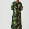 Zijden katoenen jurk met fruitprint