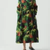Zijden katoenen jurk met fruitprint